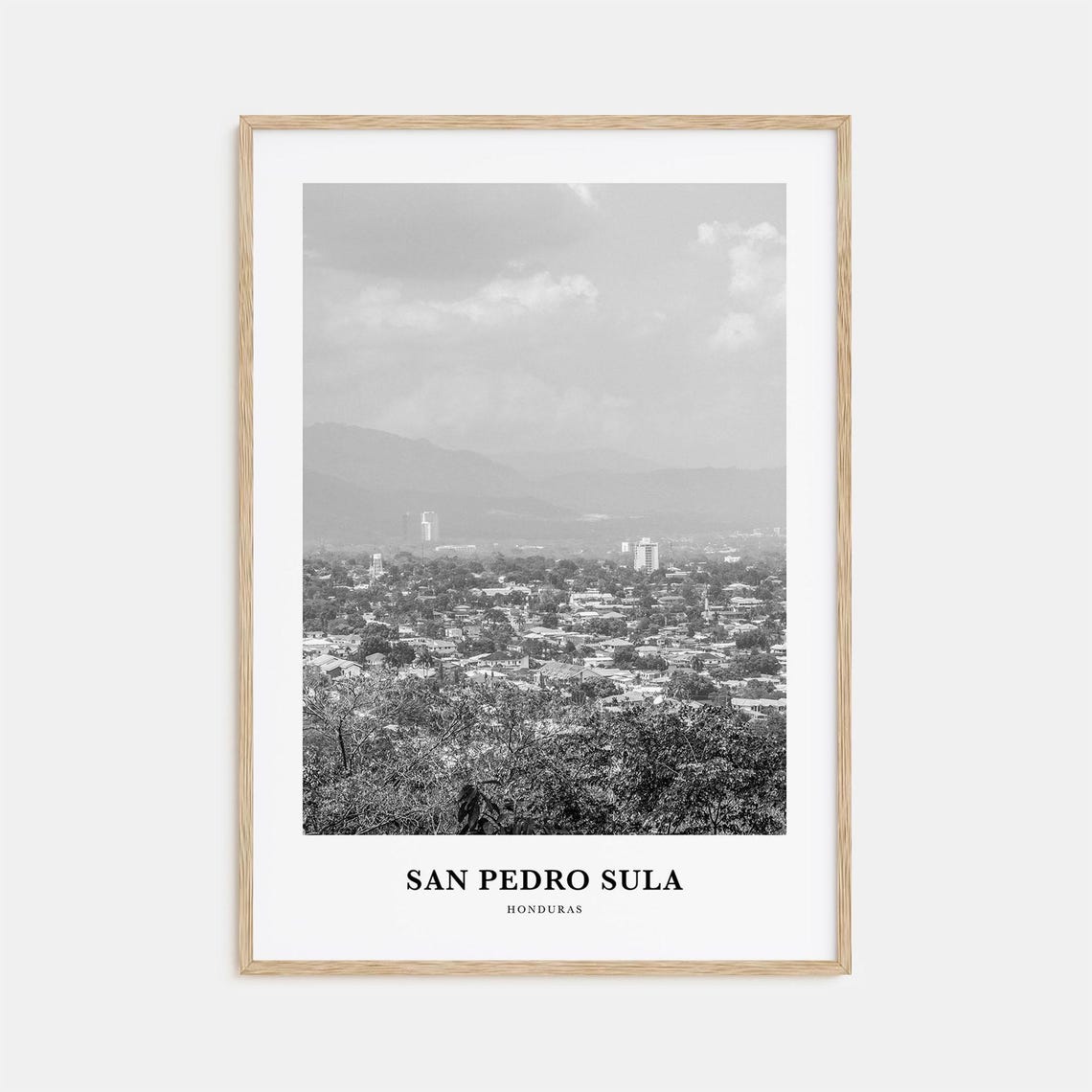 San Pedro Sula Honduras City View Mountains Black White Poster