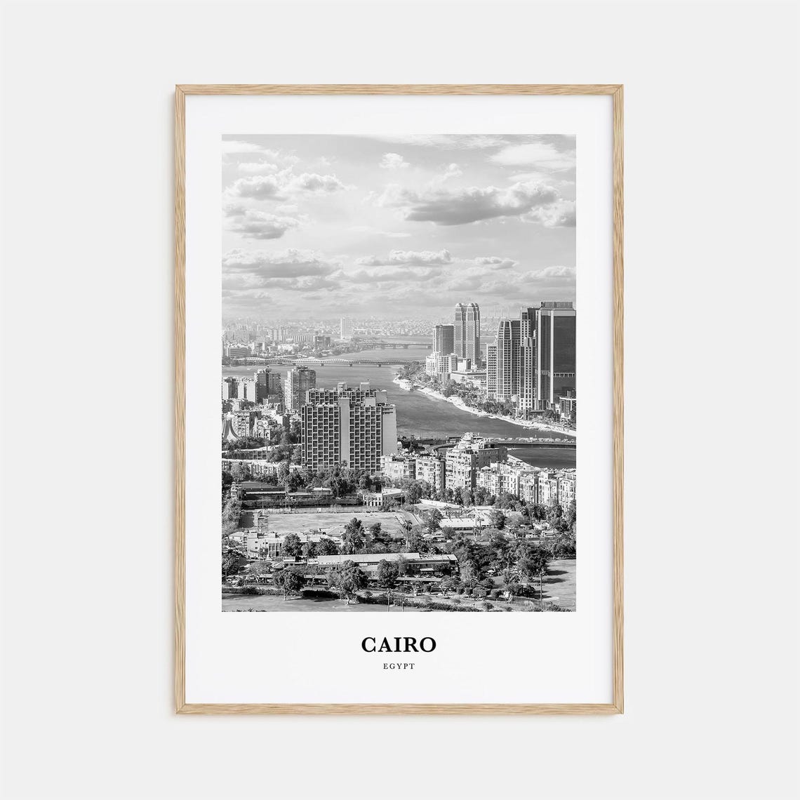 Cairo Egypt Nile River City Skyline Aerial Monochrome Poster
