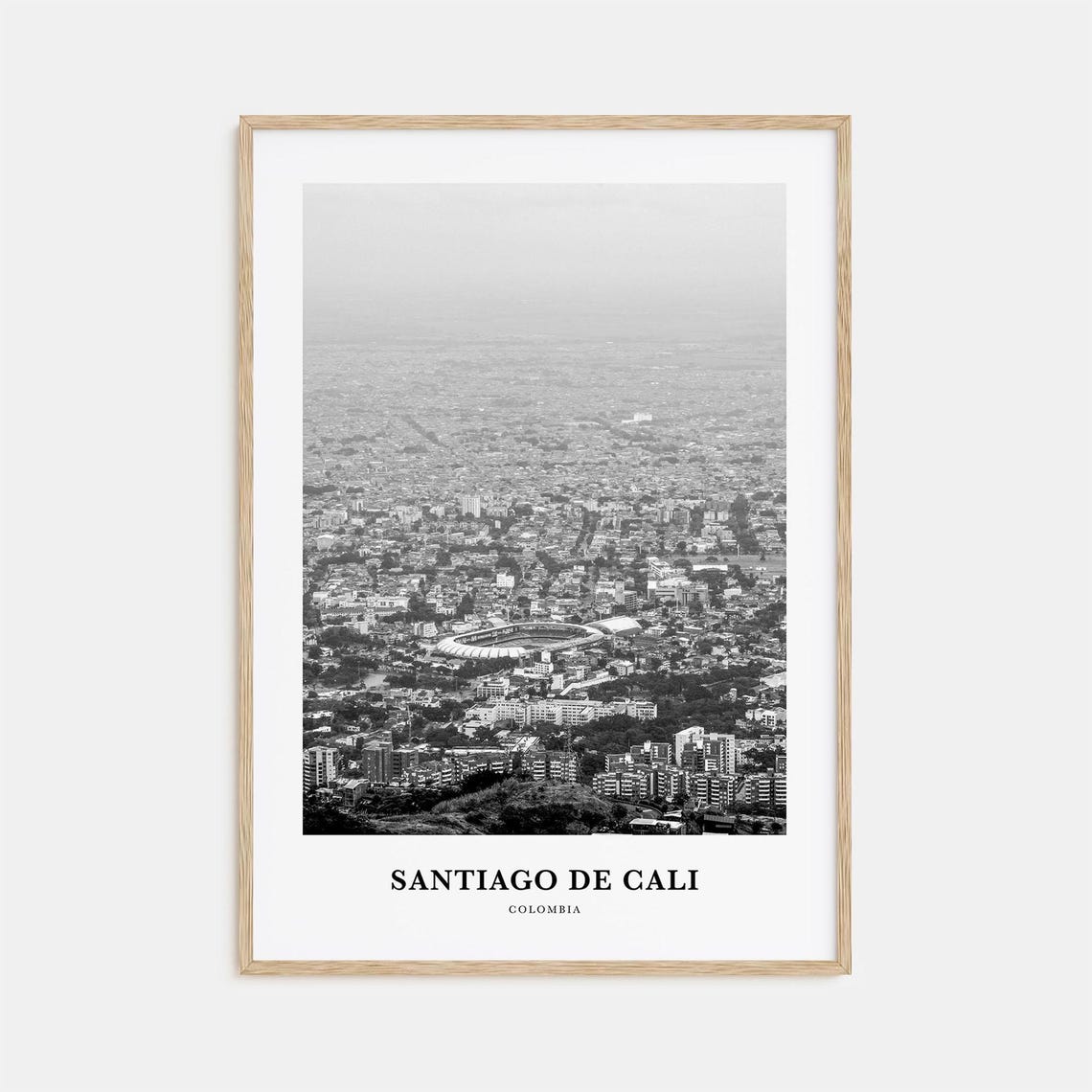 Santiago de Cali Colombia Aerial City View Black White Photo Poster