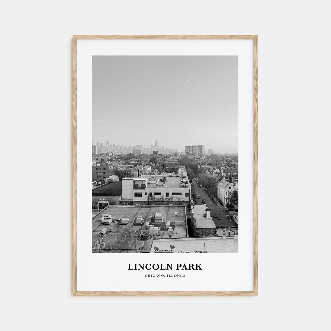 Lincoln Park Chicago Skyline Rooftop View Black White Poster