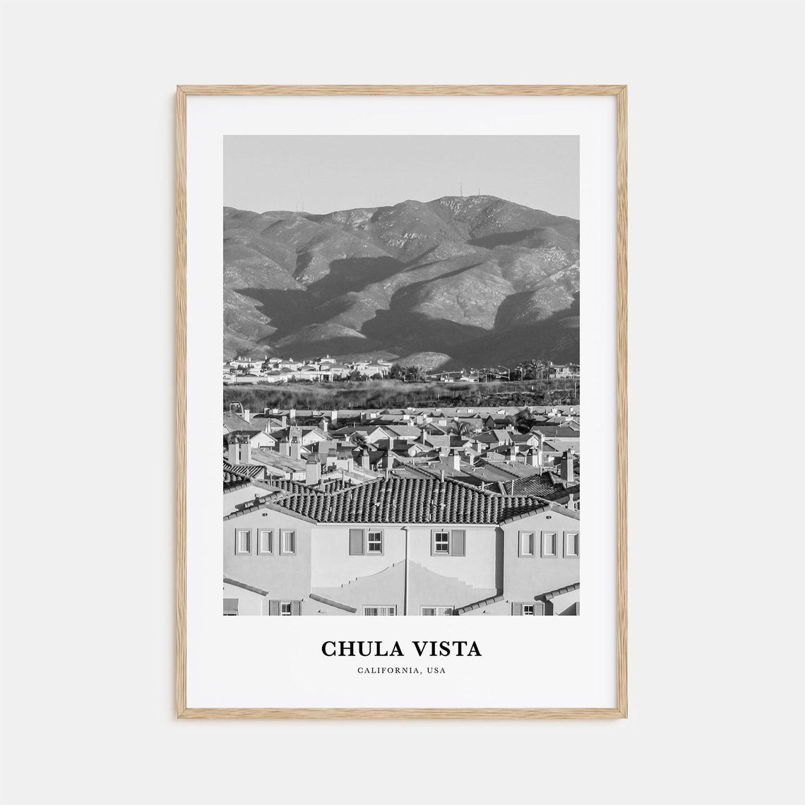 Chula Vista California Tile Rooftops with Mountain View Poster