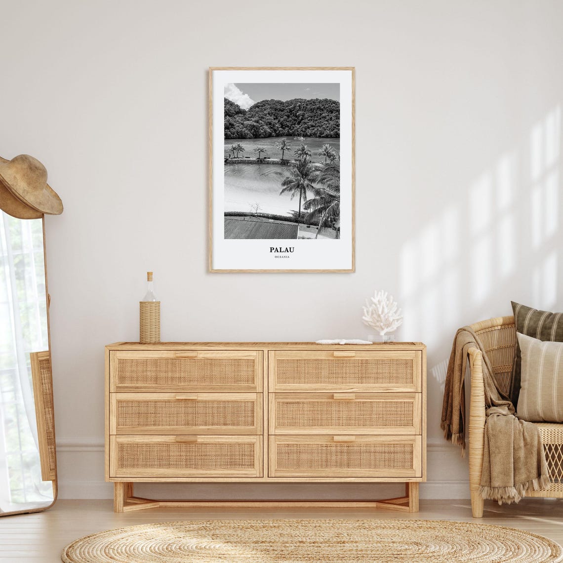 Palau Oceania Tropical Palms Beach Black and White Art Print - Image 3