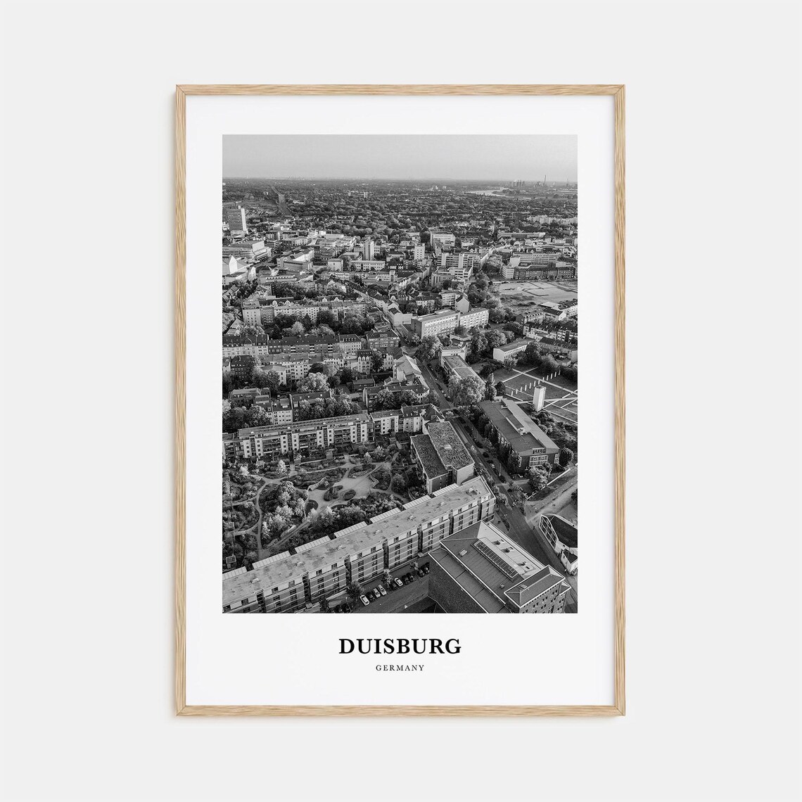 Duisburg Germany Aerial View of the City Black and White Poster