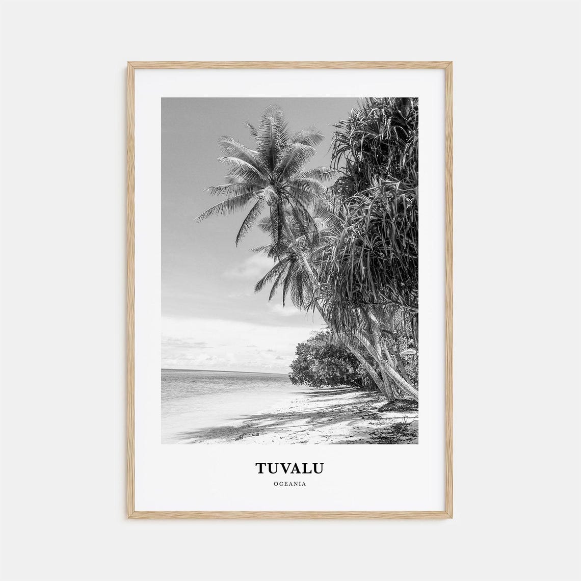 Tuvalu Oceania Palm Tree Beach Black and White Tropical Poster