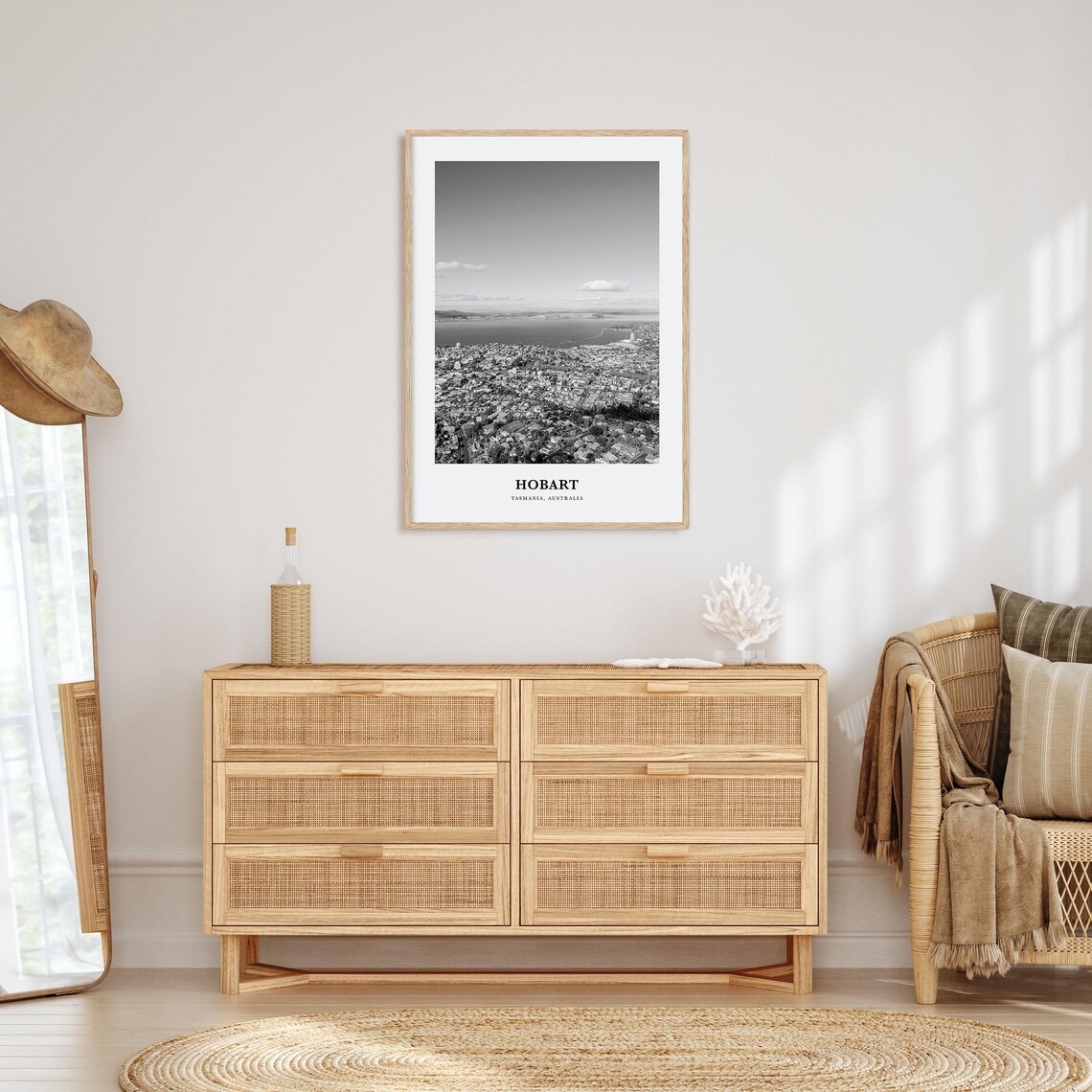 Hobart Tasmania Bay City Aerial Black and White Travel Poster - Image 3