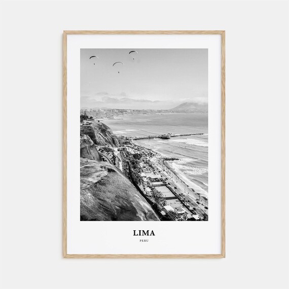 Lima Peru Coastal Cliffs Beach and Paragliders Aerial Poster