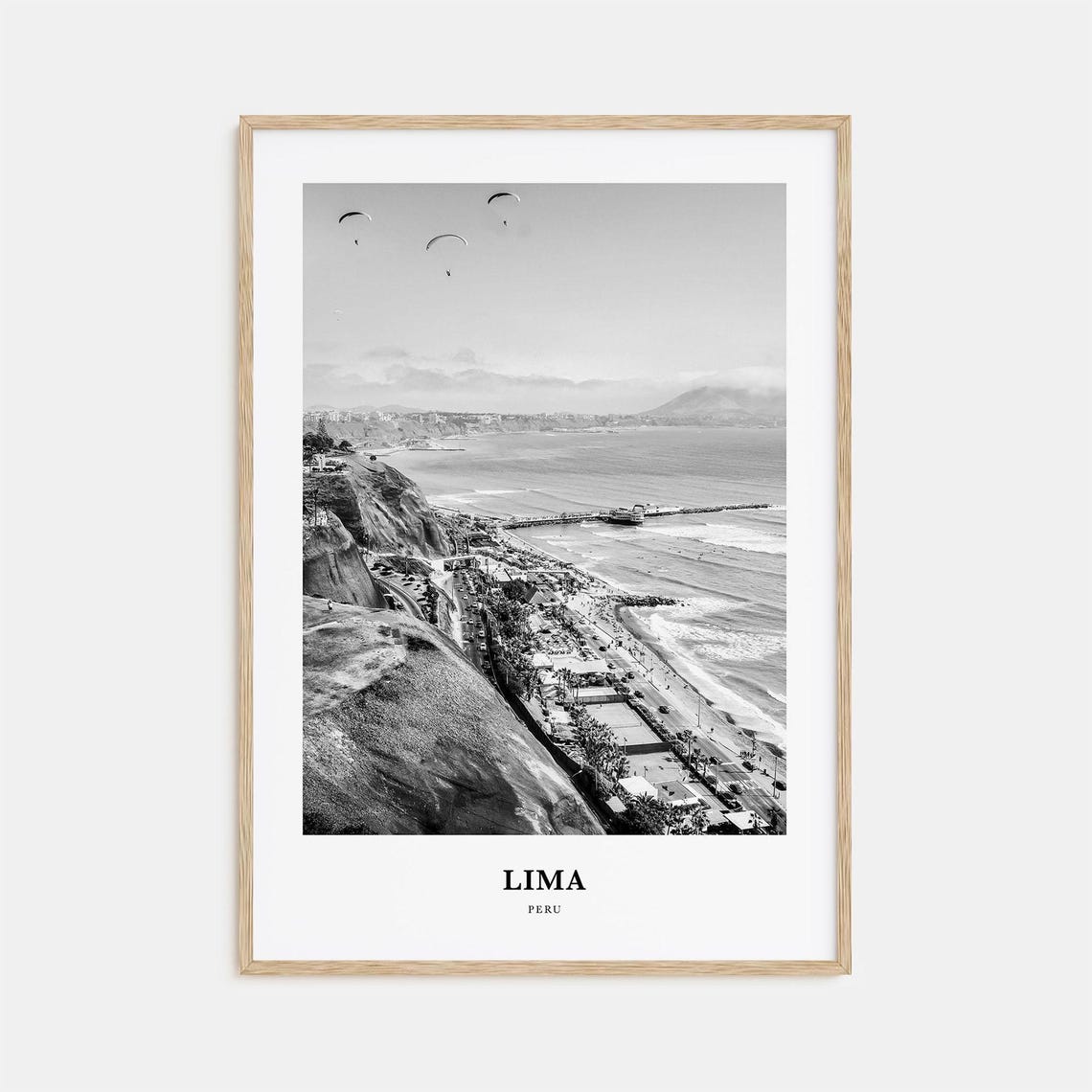 Lima Peru Coastal Cliffs Beach and Paragliders Aerial Poster