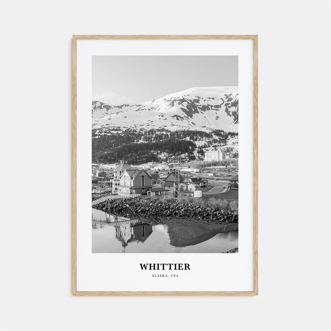 Whittier Alaska Black and White Harbor Mountain Photography Print