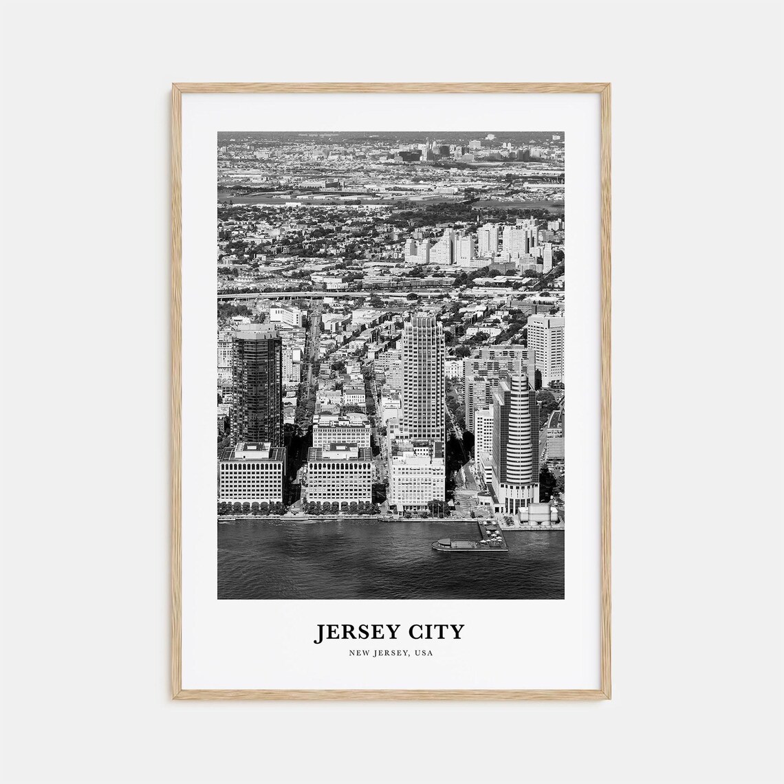Jersey City New Jersey Aerial Skyline Black and White Poster