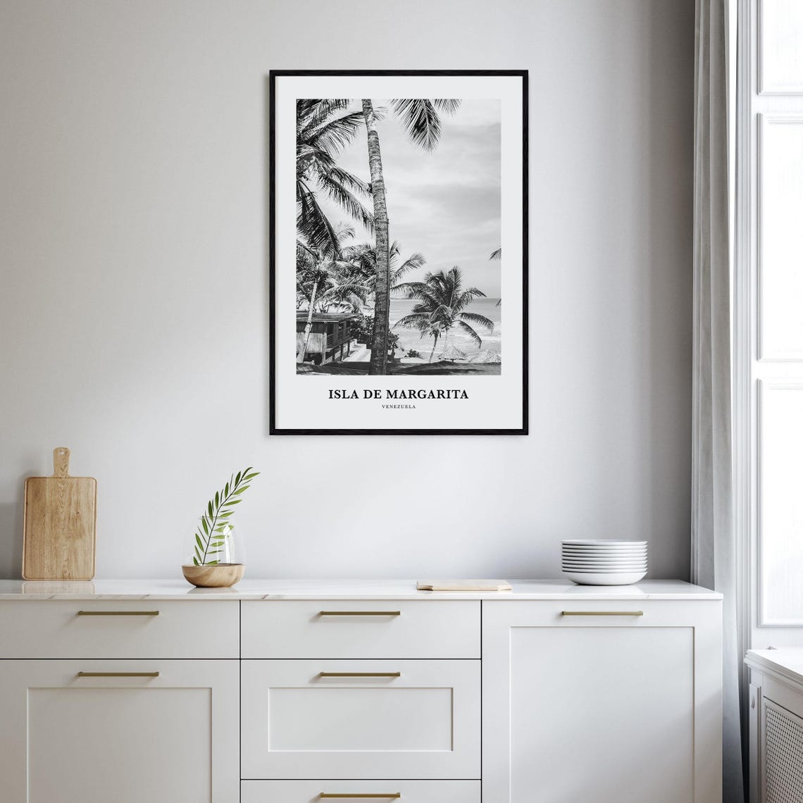 Isla De Margarita Palms Black And White Caribbean Beach Poster - Image 2