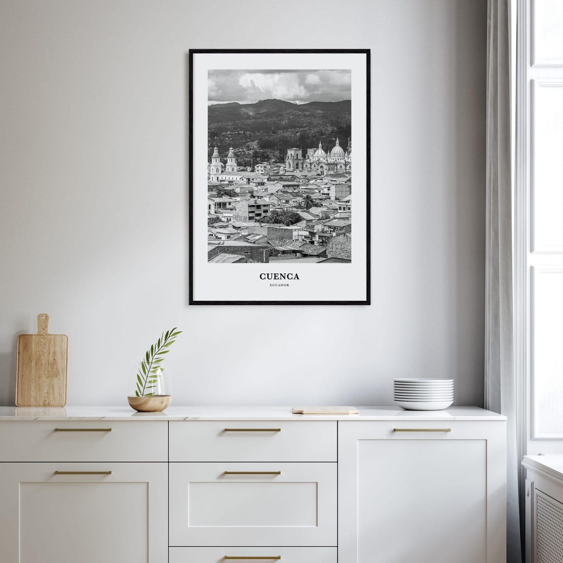 Cuenca Ecuador Blue Dome Cathedral Cityscape Black White Poster - Image 2