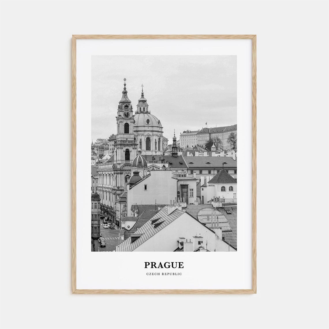 Prague Old Town Baroque Church Towers Black And White Poster