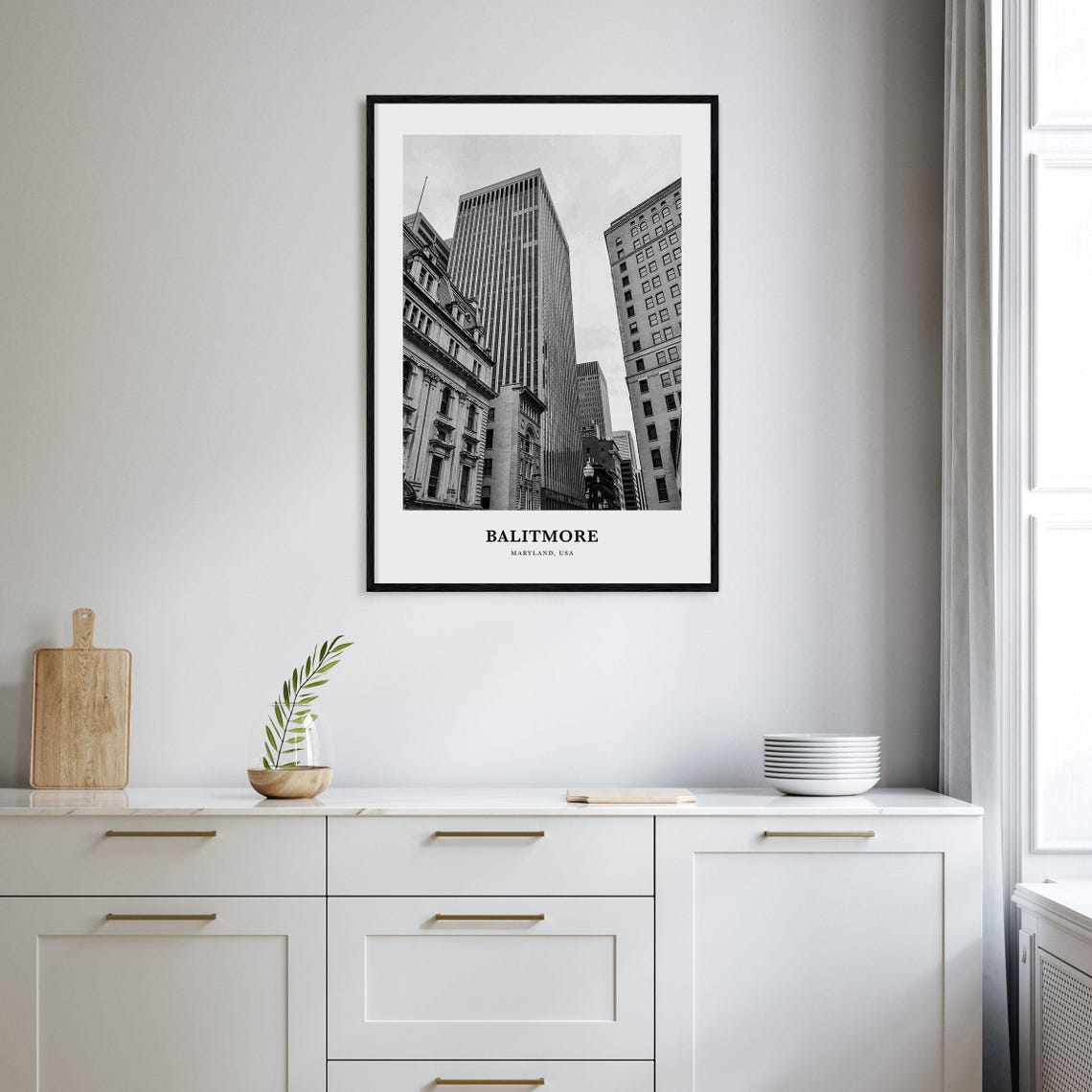 Baltimore Maryland Downtown Skyscrapers Black and White Poster - Image 2