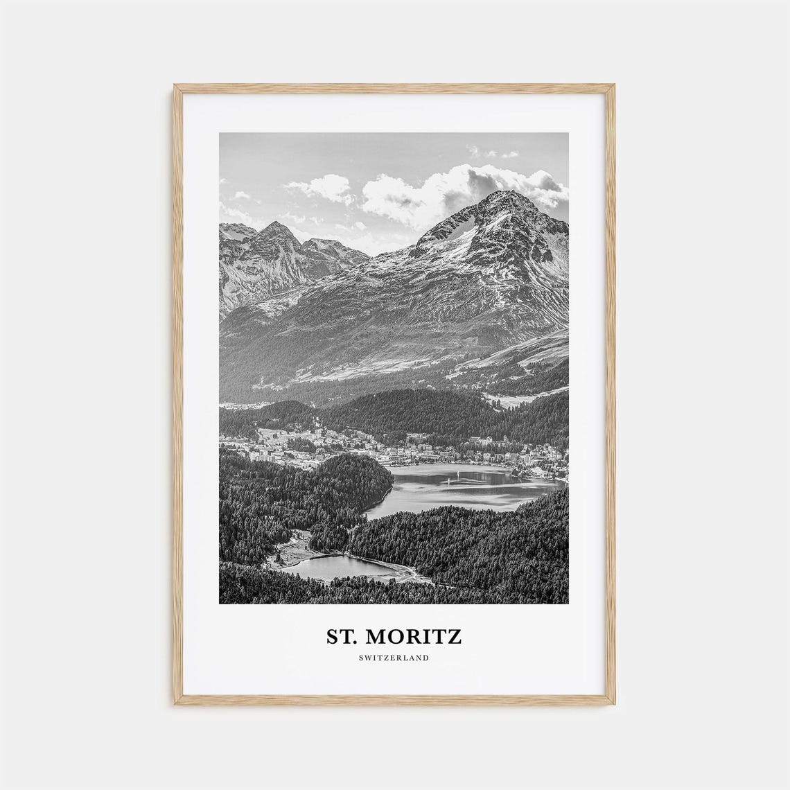 St Moritz Switzerland Alpine Mountains Lake Black White Print
