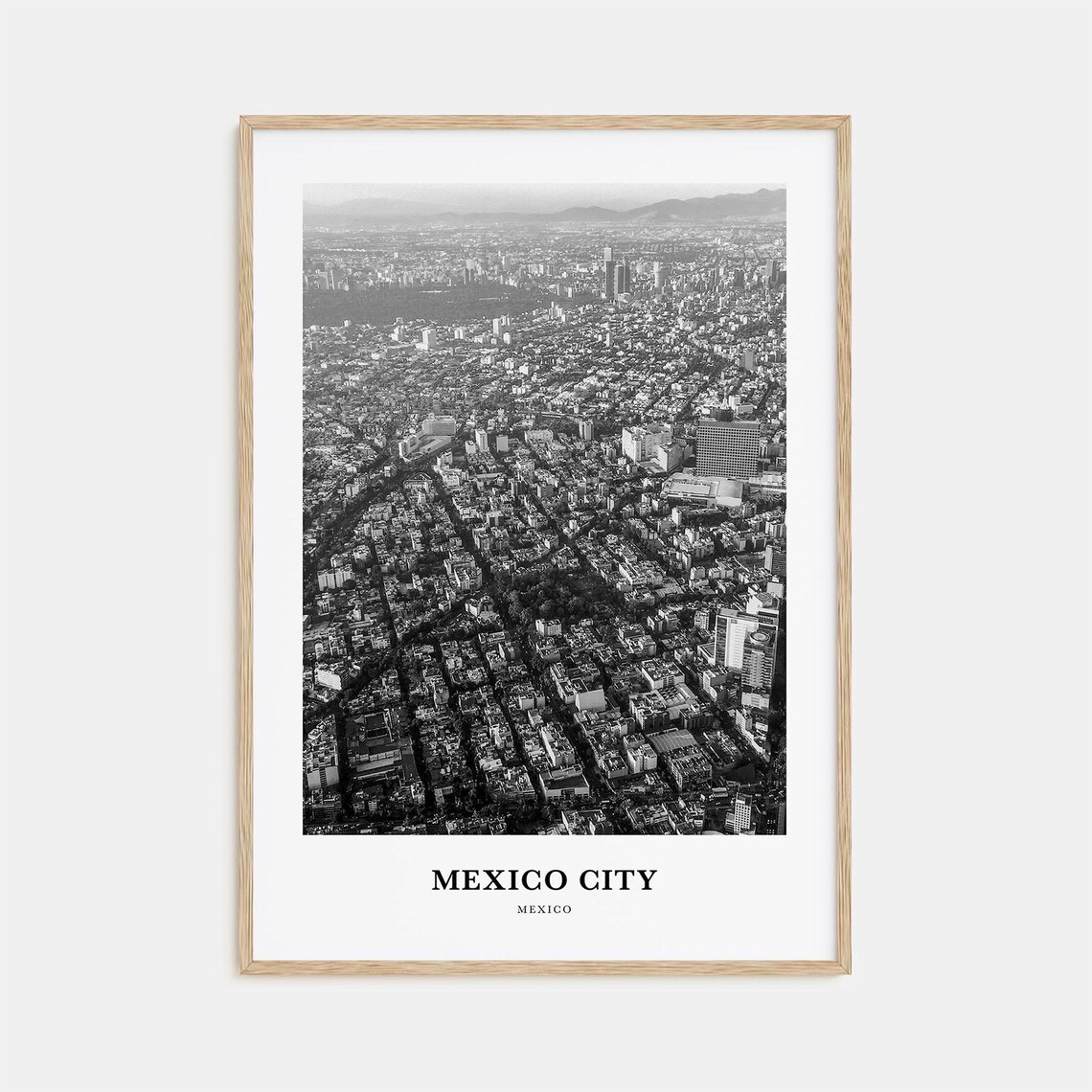 Mexico City Aerial Cityscape Panoramic Black And White Poster