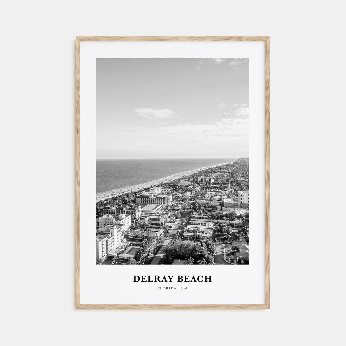 Delray Beach Florida Aerial Coastal Town Black and White Poster