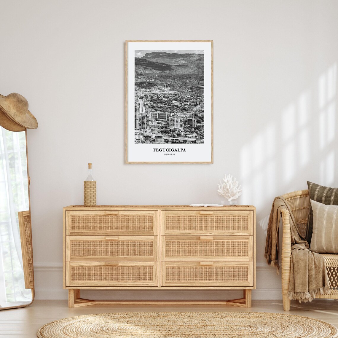 Tegucigalpa City in Valley with Mountains Black and White Poster - Image 3