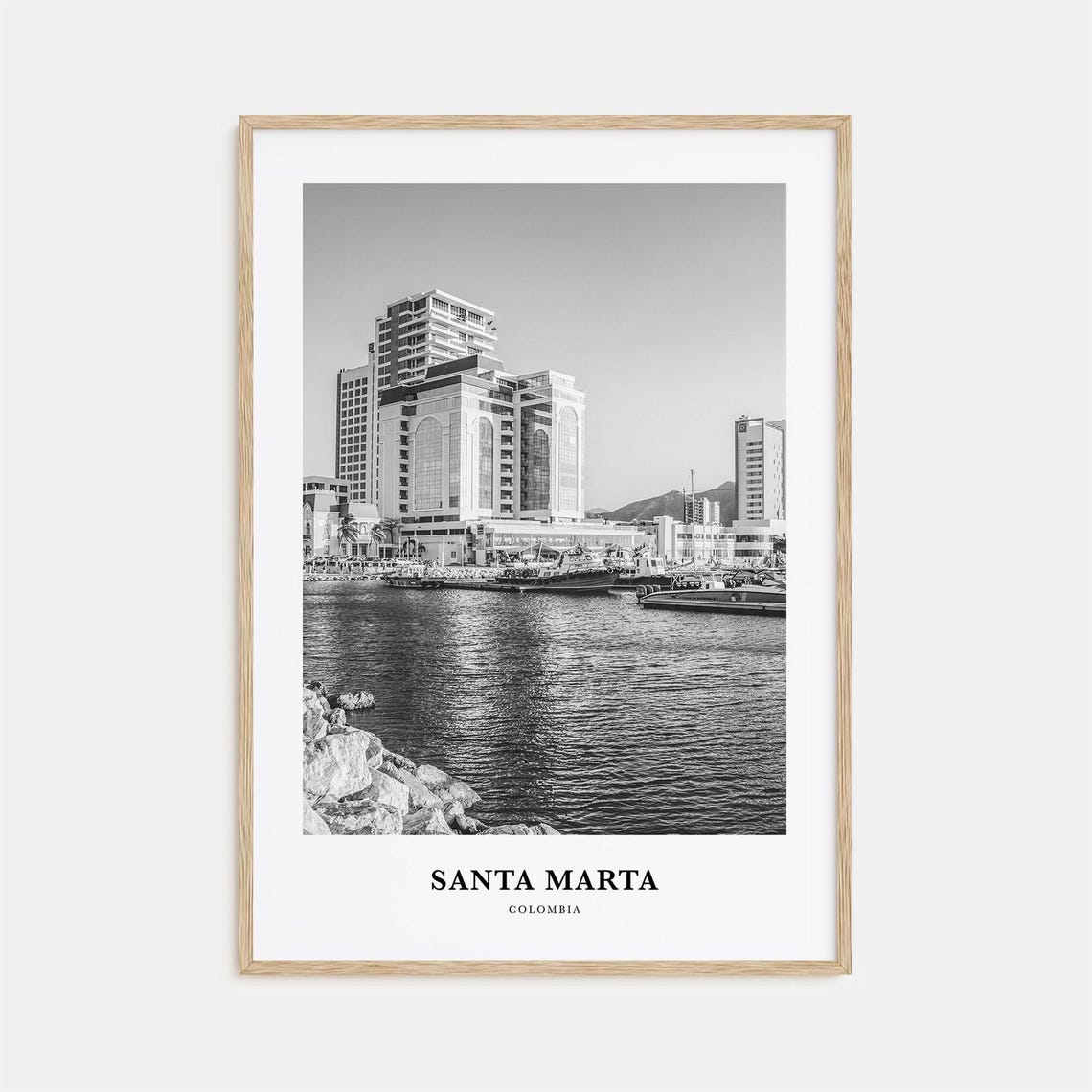 Santa Marta Colombia Waterfront Skyline Black And White Poster