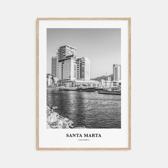 Santa Marta Colombia Waterfront Skyline Black And White Poster