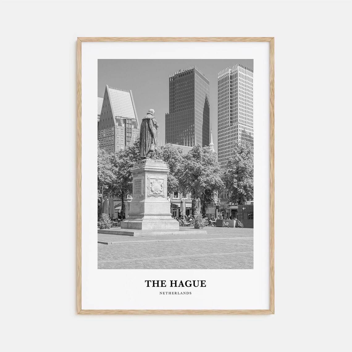 The Hague Historic City Square Statue Black and White Travel Poster