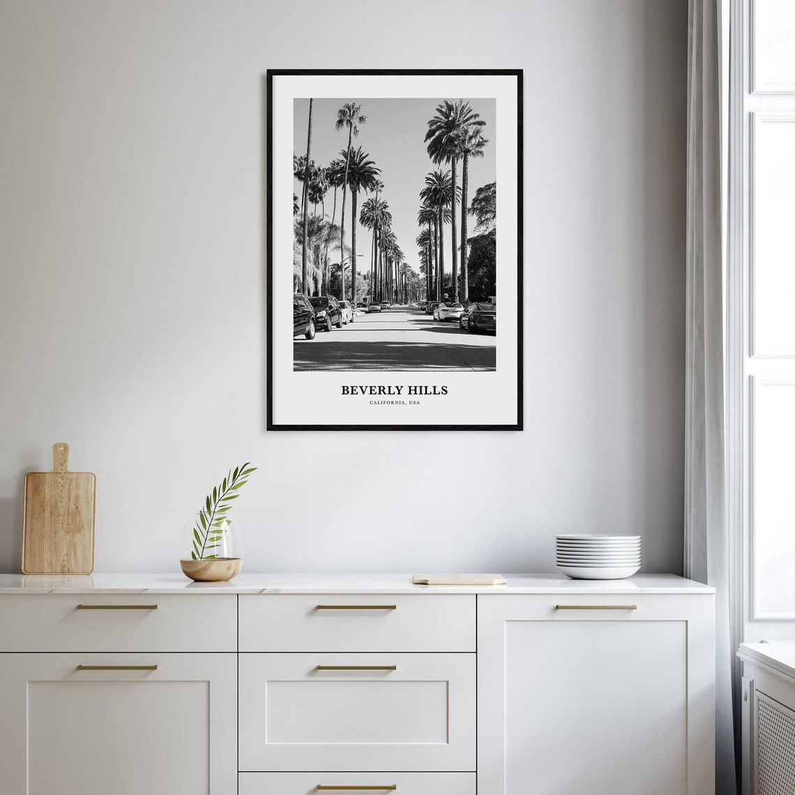 Beverly Hills California Palm Tree Lined Street Black and White Poster - Image 2
