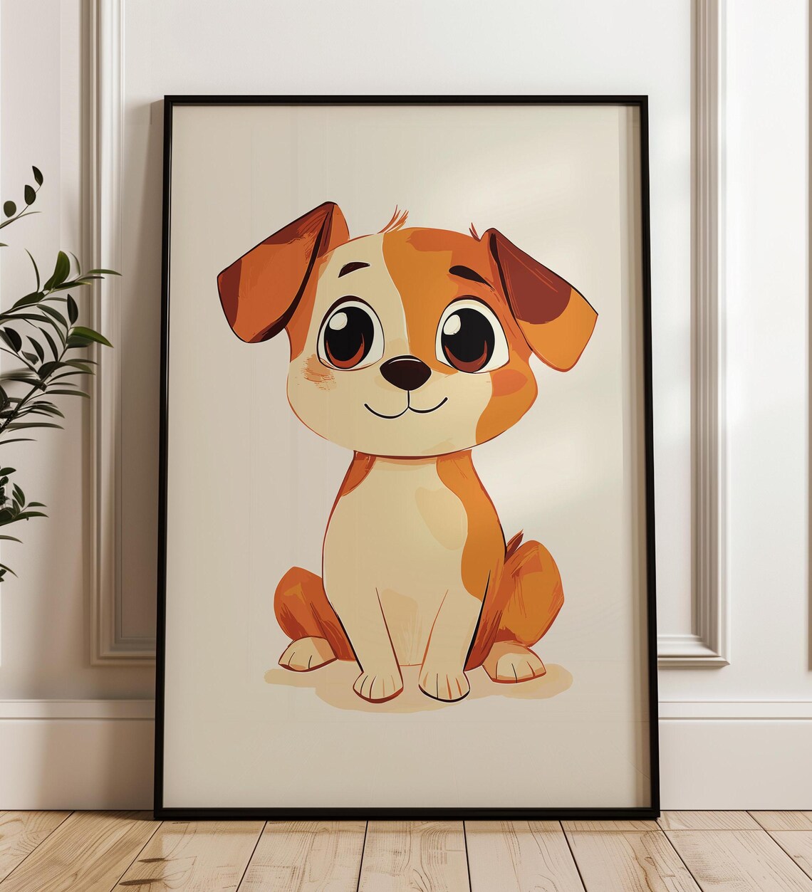 Sweet Adorable Tan and White Puppy With Big Eyes Nursery Wall Art