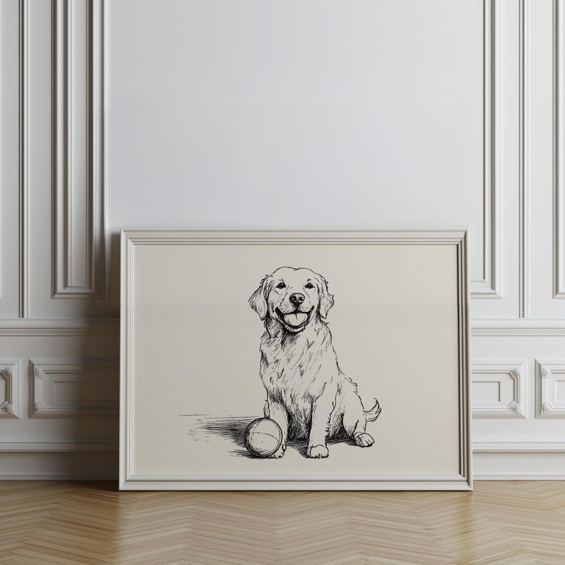 Happy Golden Retriever With Ball Classic Ink Sketch Dog Poster - Image 2