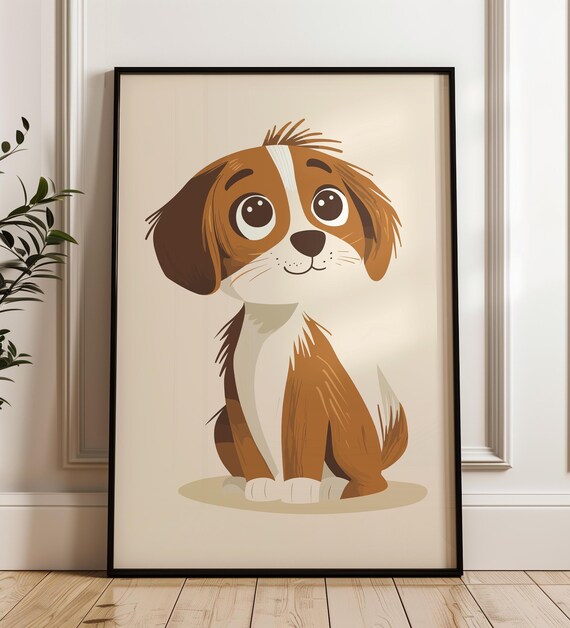 Sweet Cute Brown and White Puppy With Big Eyes Nursery Wall Art