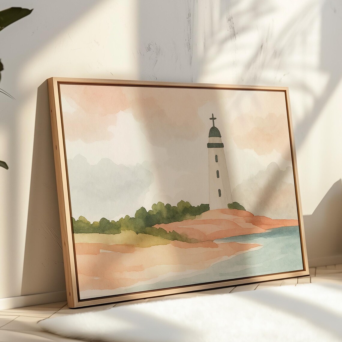 Christian Lighthouse Watercolor, Faith Inspired Decor