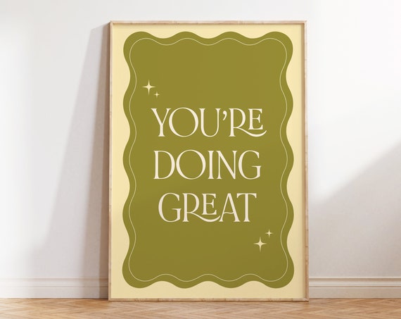 Youre Doing Great Print Motivational Wall Art Retro Quote Print Encouraging Art Wall Art Trendy Aesthetic 70s Wall Art