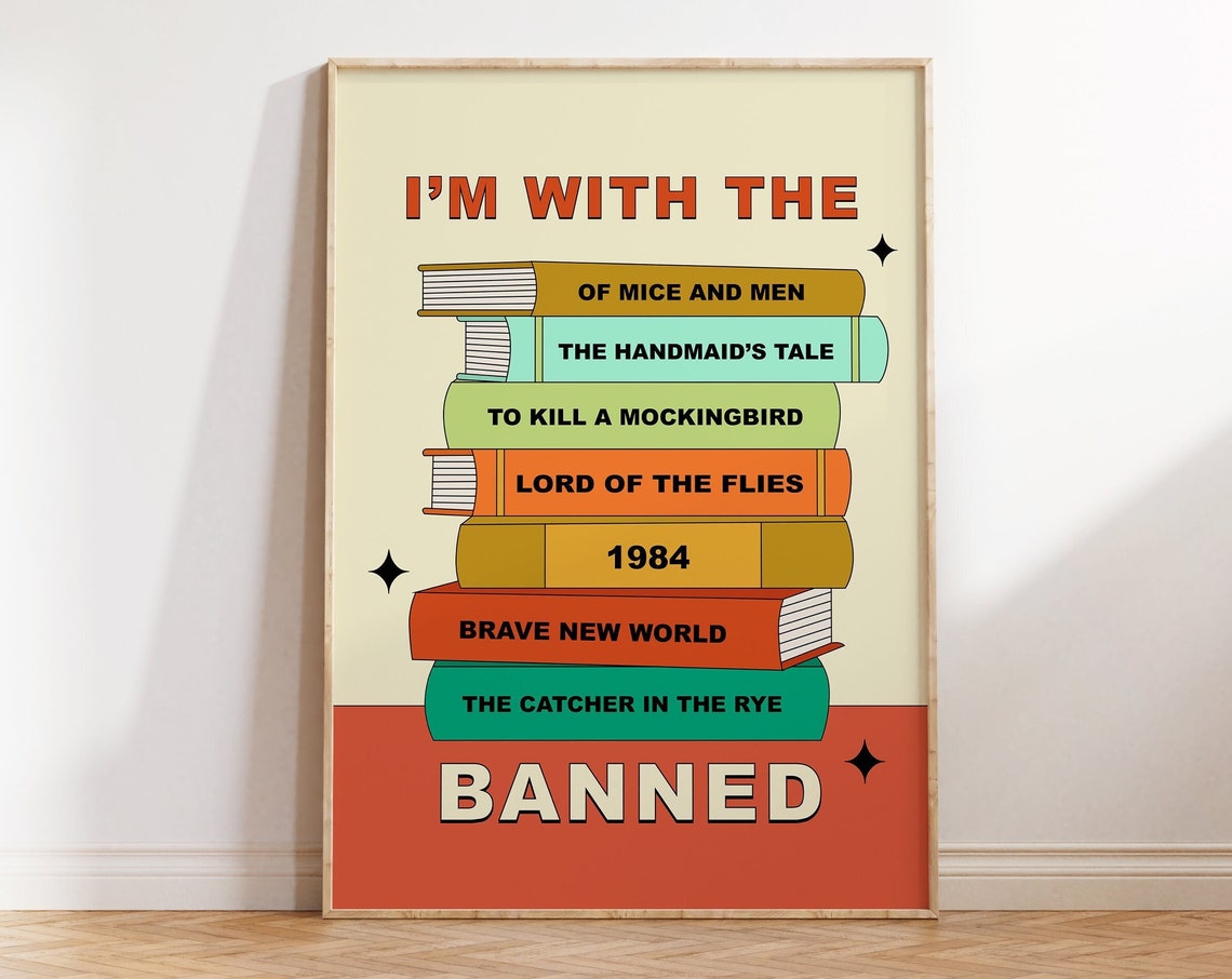 I'm With the Banned Book Stack Literary Reader Gift Art Poster
