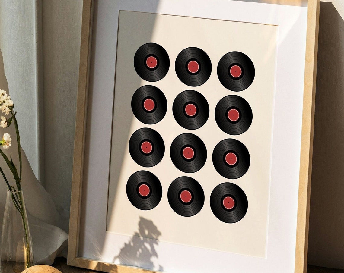 Vinyl Records Grid Retro Music Lover Minimalist Decor Poster