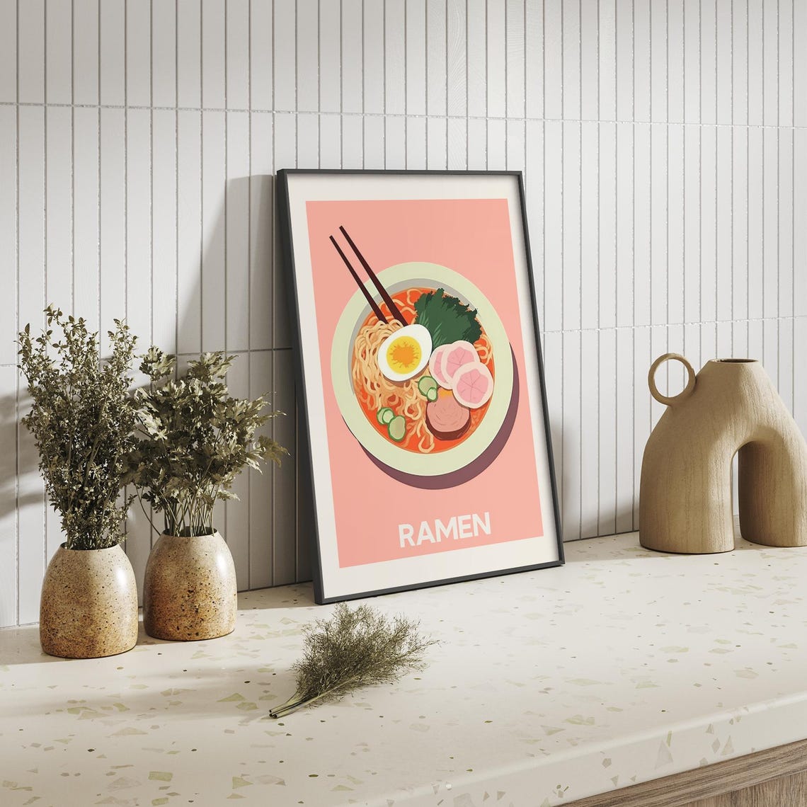Ramen Bowl Japanese Noodle Soup Art Pink Kitchen Decor Poster - Image 2