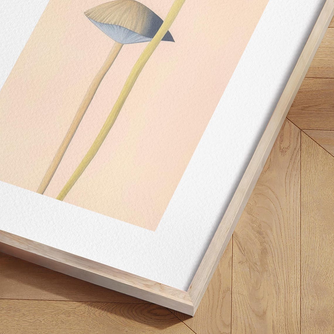 Tall Slender Minimalist Mushroom Blue Cream Modern Art Poster - Image 2