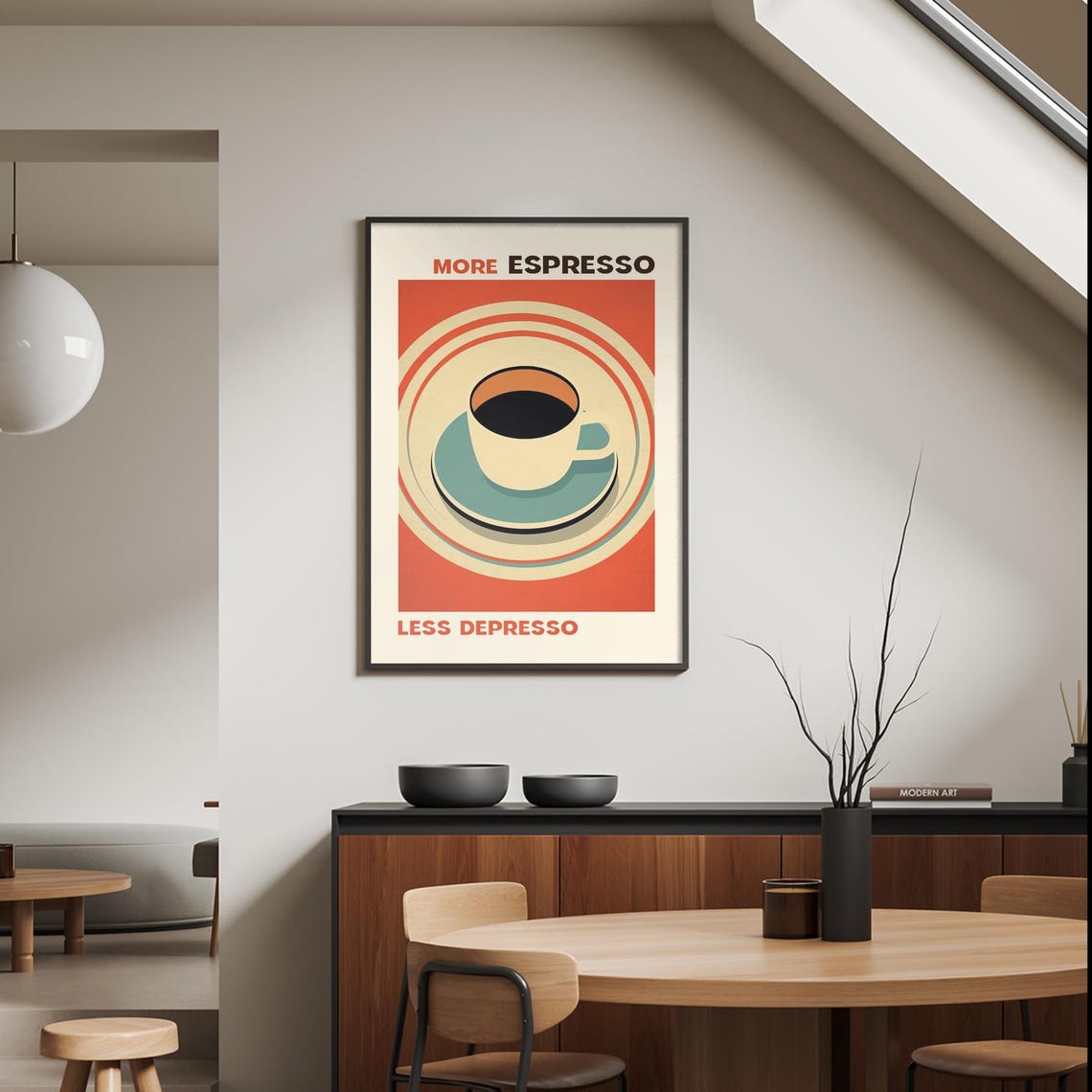 More Espresso Less Depresso Funny Retro Coffee Lovers Quote Poster - Image 3