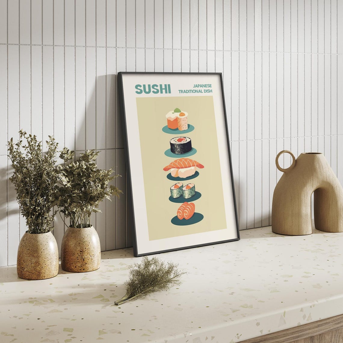 Sushi Japanese Traditional Dish Stacked Retro Kitchen Poster - Image 2
