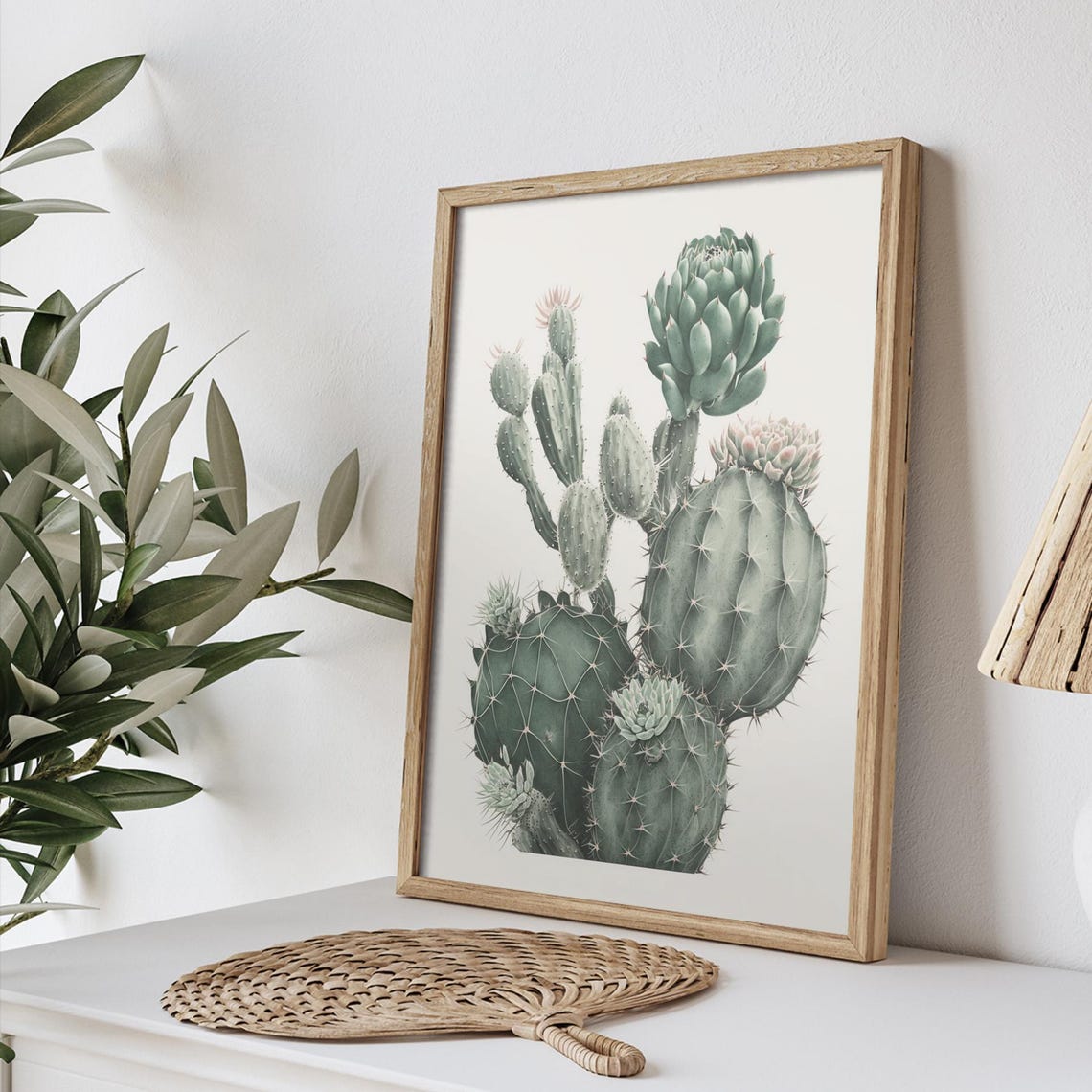 Prickly Pear Cactus Blooming Vintage Botanical Illustration Poster