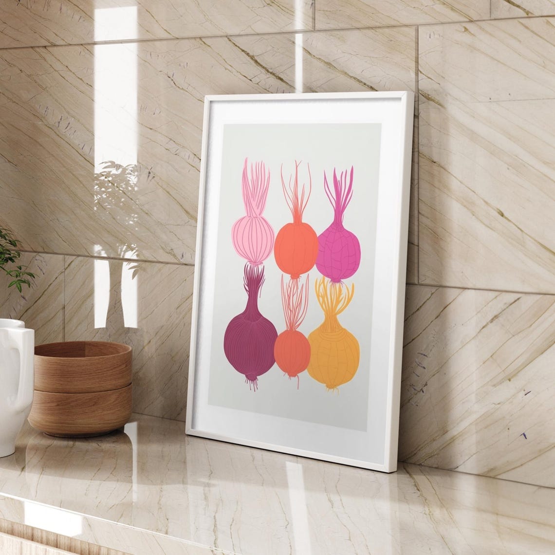 Colorful Onions Vegetable Botanical Kitchen Illustration Poster
