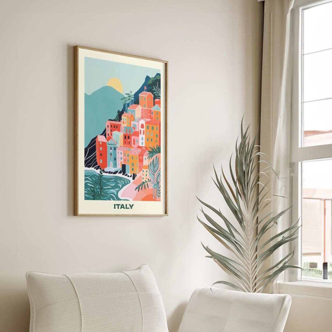 Colorful Cliffside Village on the Italian Coast Travel Poster - Image 3