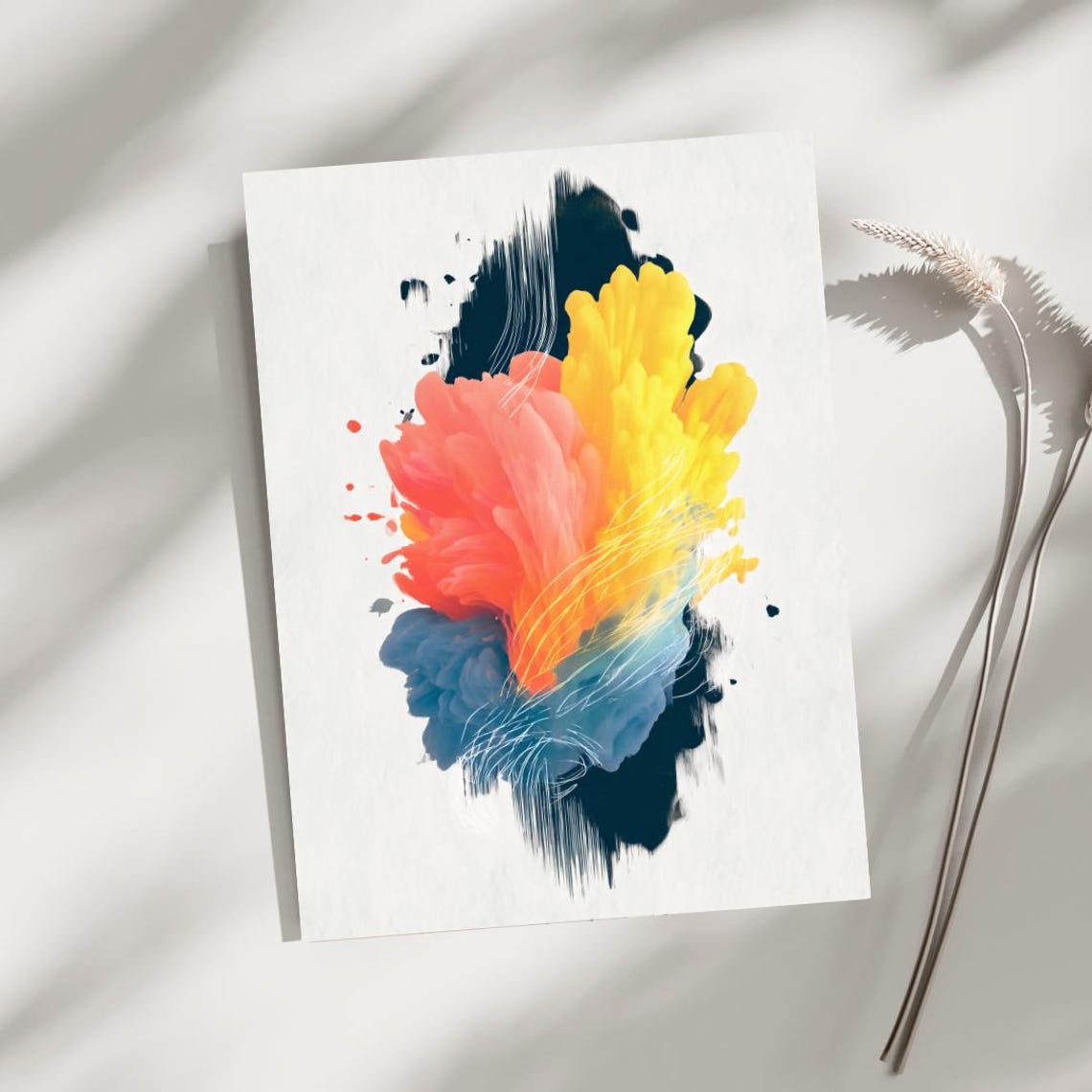 Colorful Bright Abstract Ink Watercolor Splash Modern Art Poster
