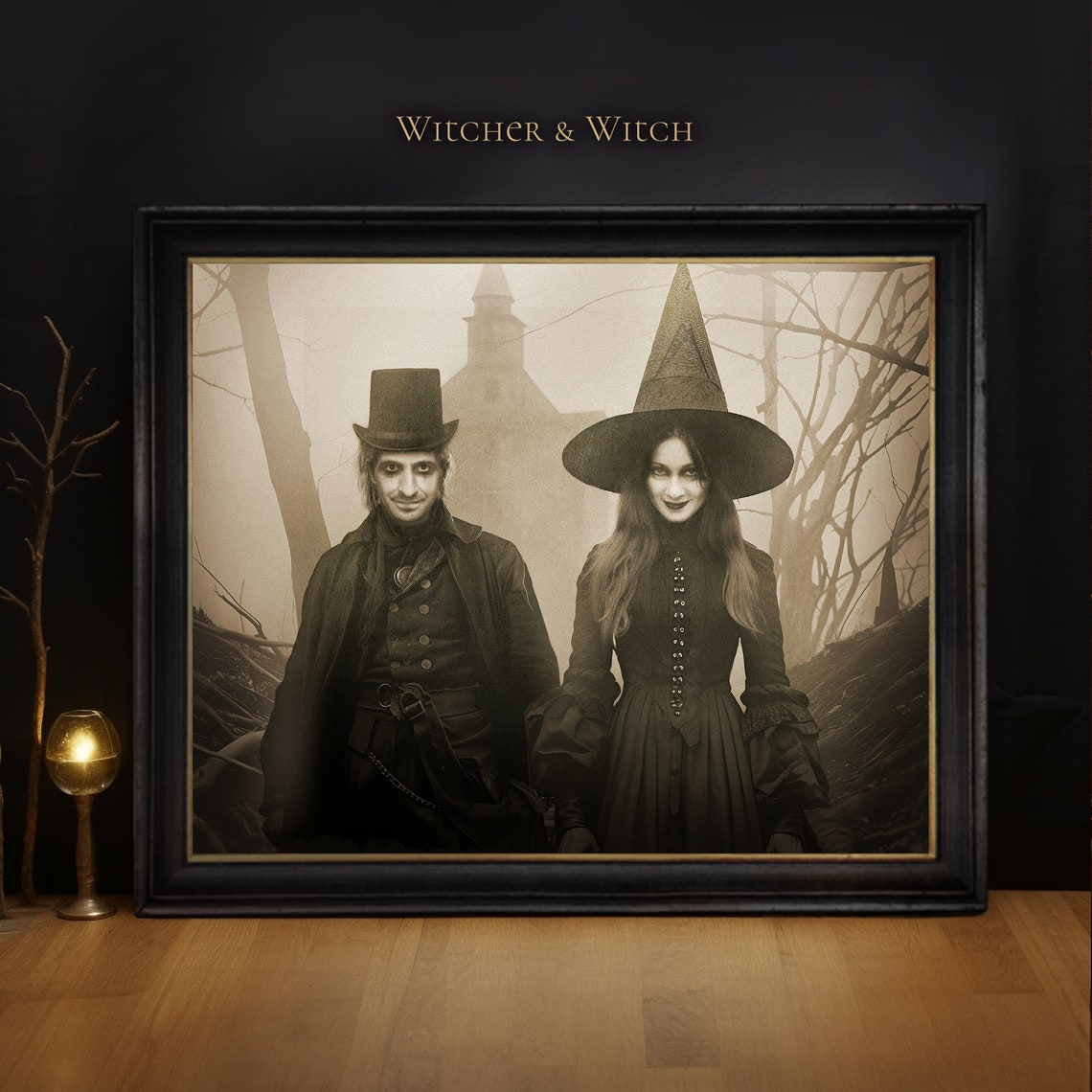 Victorian Couple With Ghosts Custom Haunted Halloween Portrait Poster - Image 2