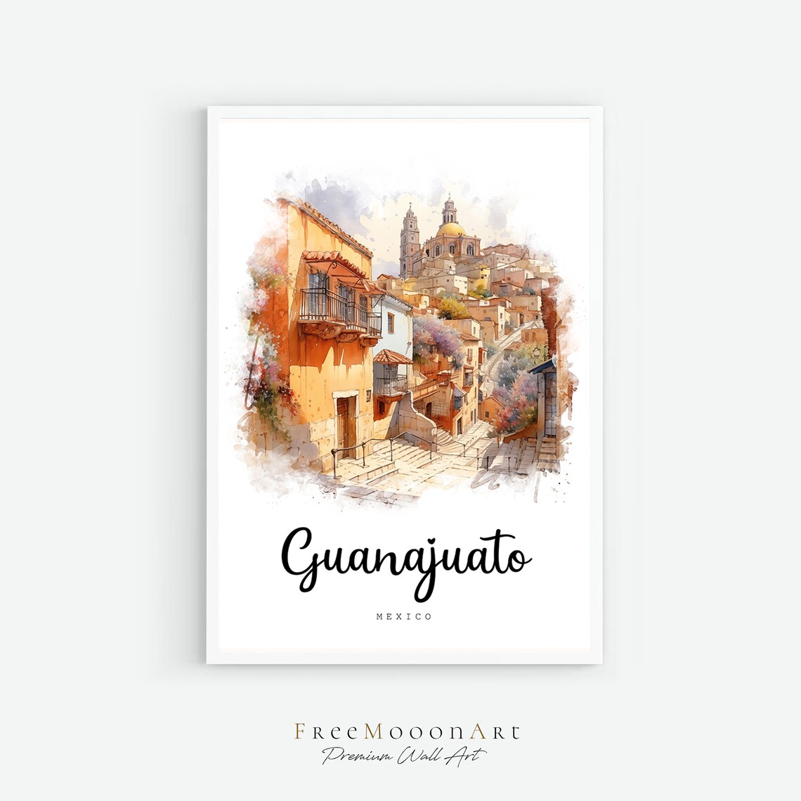 Guanajuato Mexico Colonial Hillside Streets Watercolor Travel Poster