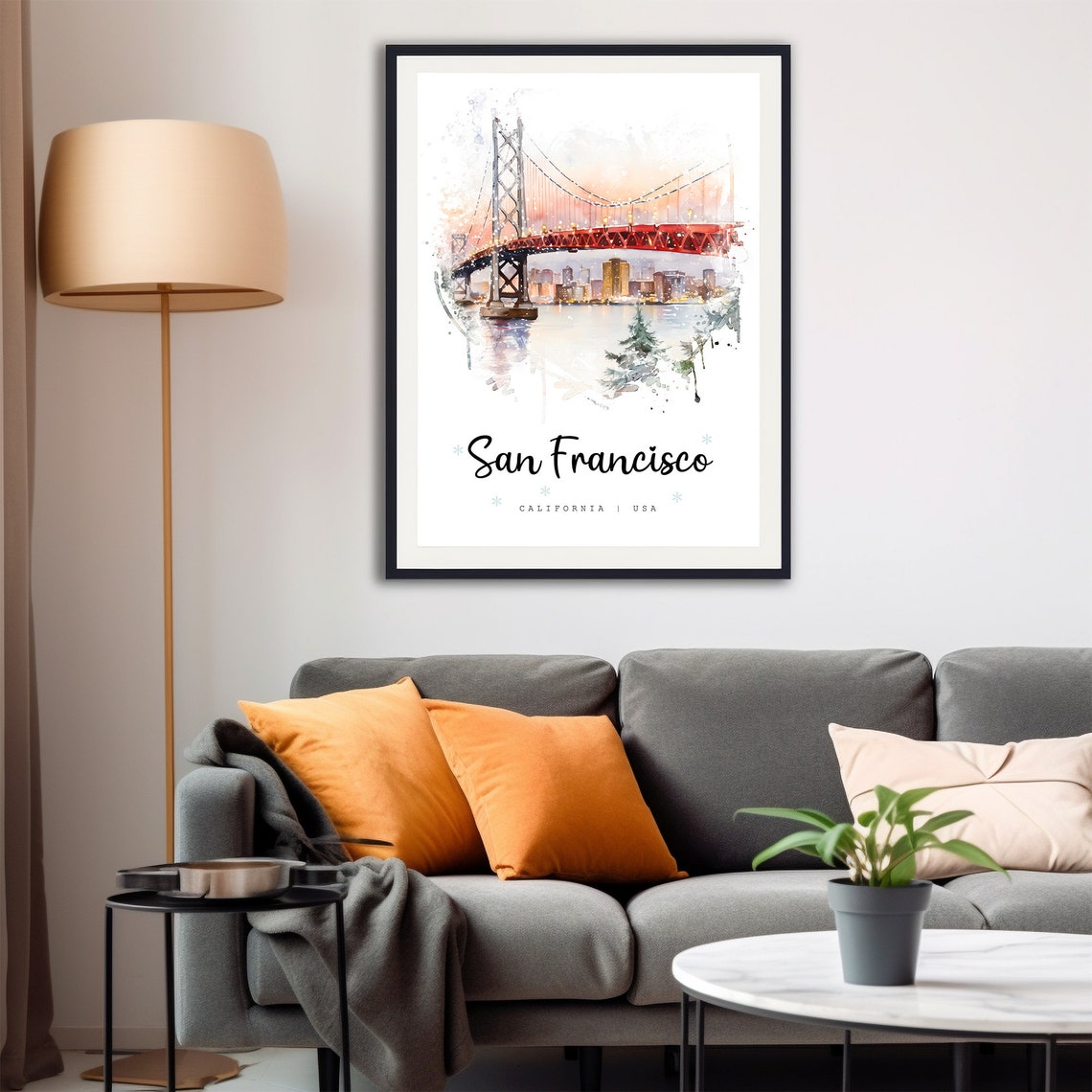 San Francisco Golden Gate Bridge Sunset Watercolor Travel Poster - Image 4