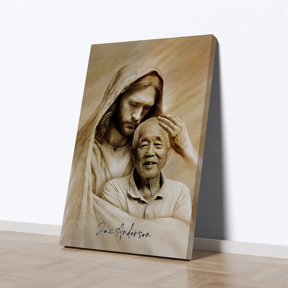 Jesus Blessing Elderly Woman Sepia Custom Photo Portrait Poster - Image 5