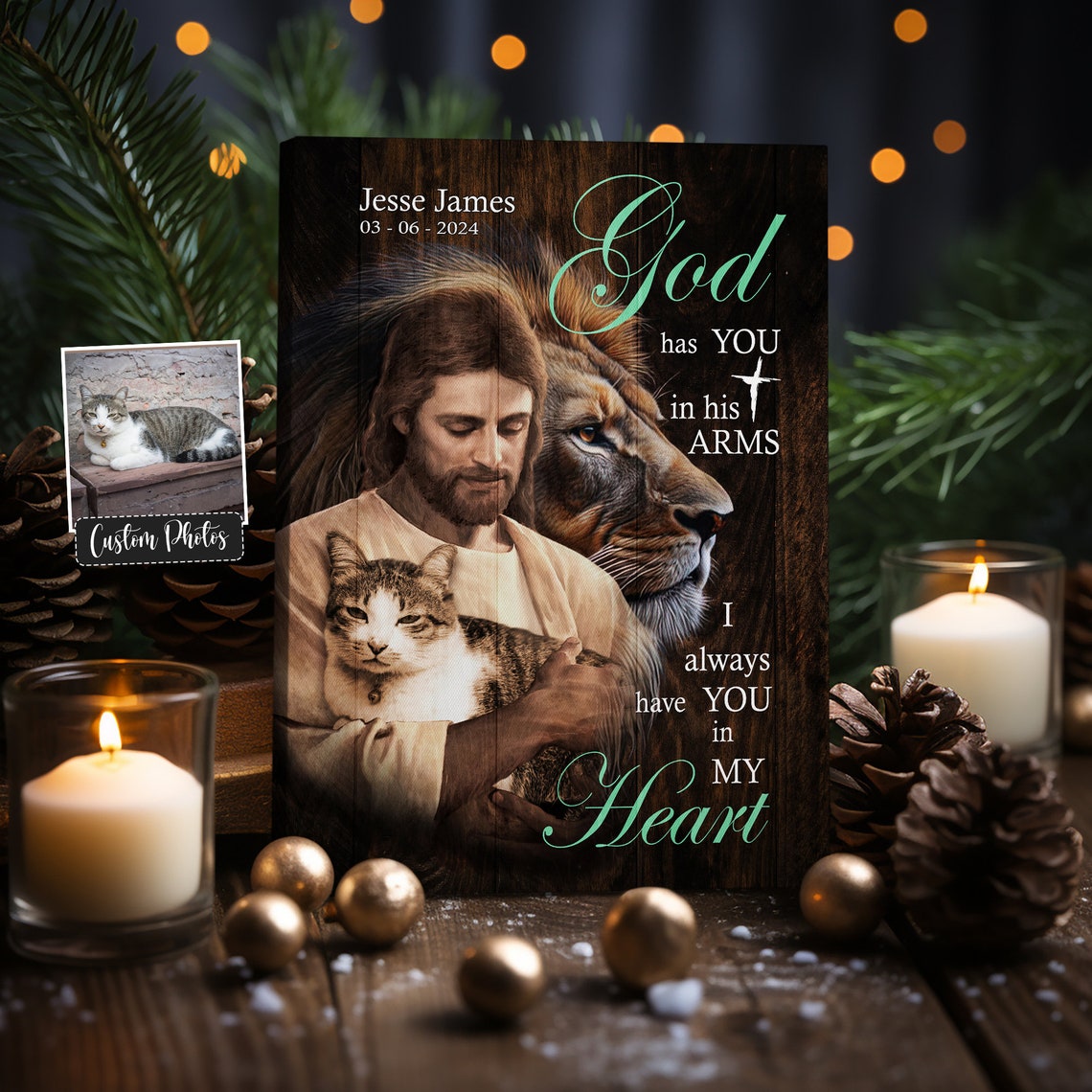 Personalized Your Cat Safe In The Arms Of God Jesus Holding Cat God And Cat Christ And Cats Christian Art Loss Of Cat Art