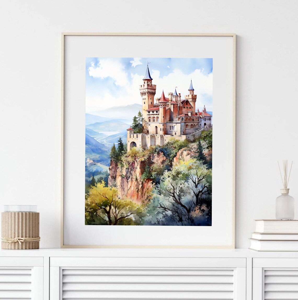 San Marino Hilltop Castle Fortress Watercolor on Rocky Cliff Poster - Image 5