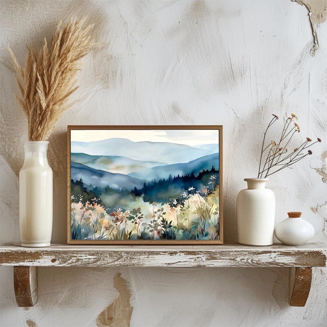 Blue Ridge Mountains Watercolor Wildflowers Art Print - Image 3