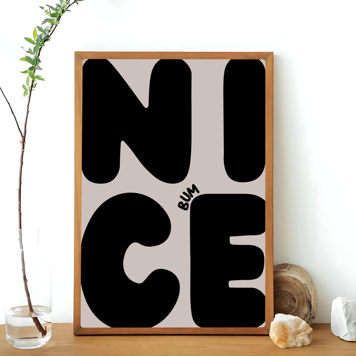 Nice Bum Art Print Funny Bold Neutral Bathroom Print Typography Print Funny Bathroom Art Black Restroom Decor Bedroom Decor - Image 2