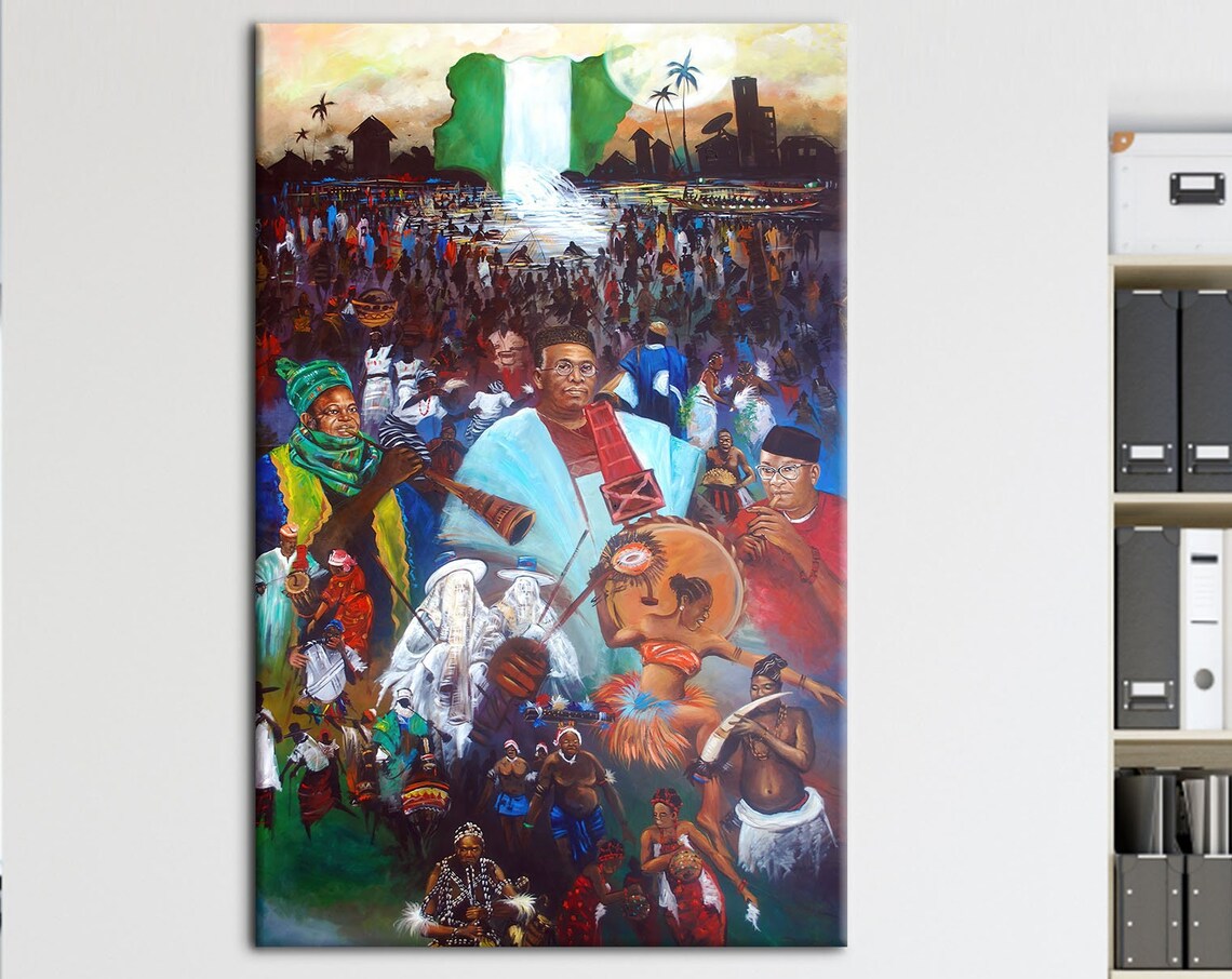 Nigeria Cultural Heritage Painting Traditional Music Dance Art Poster