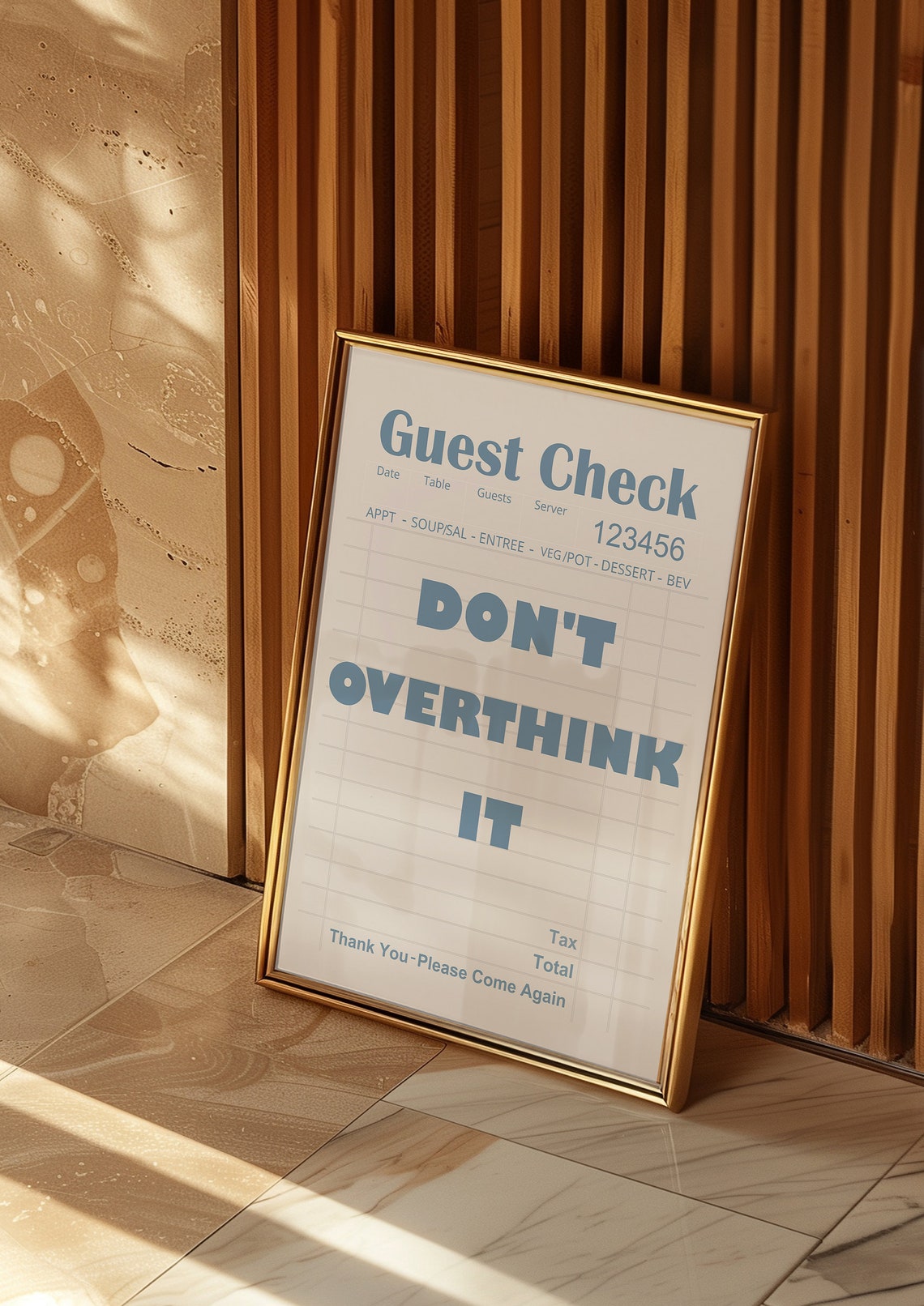 Don't Overthink It Blue White Guest Check Motivational Quote Poster - Image 3